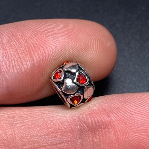 Vintage Sterling Silver 925 Red Crystal Heart Slide Charm Fits All Bracelets - Picture 1 of 7